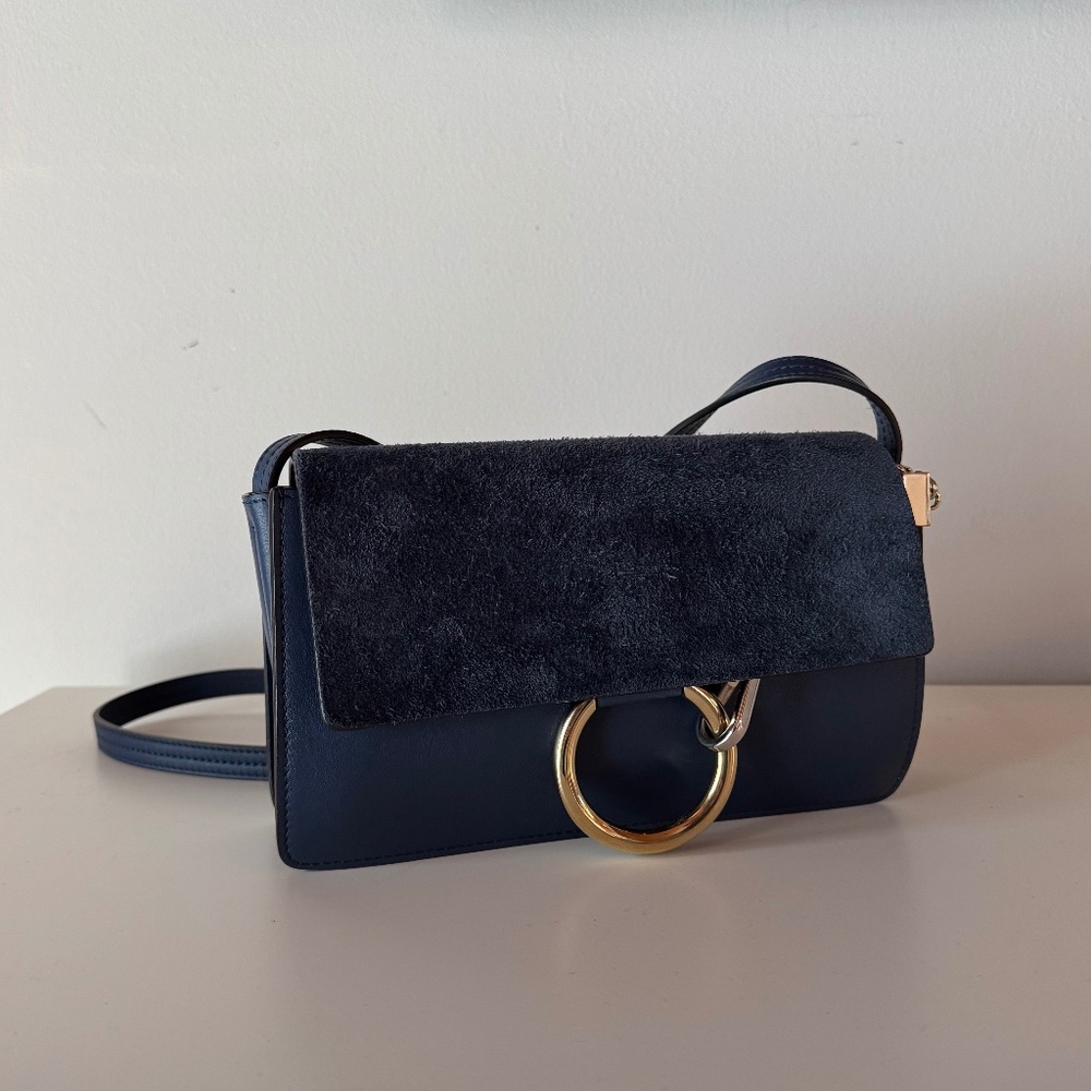 Chloe Faye Crossbody Shoulder Bag Bag Blue Navy Suede Leather